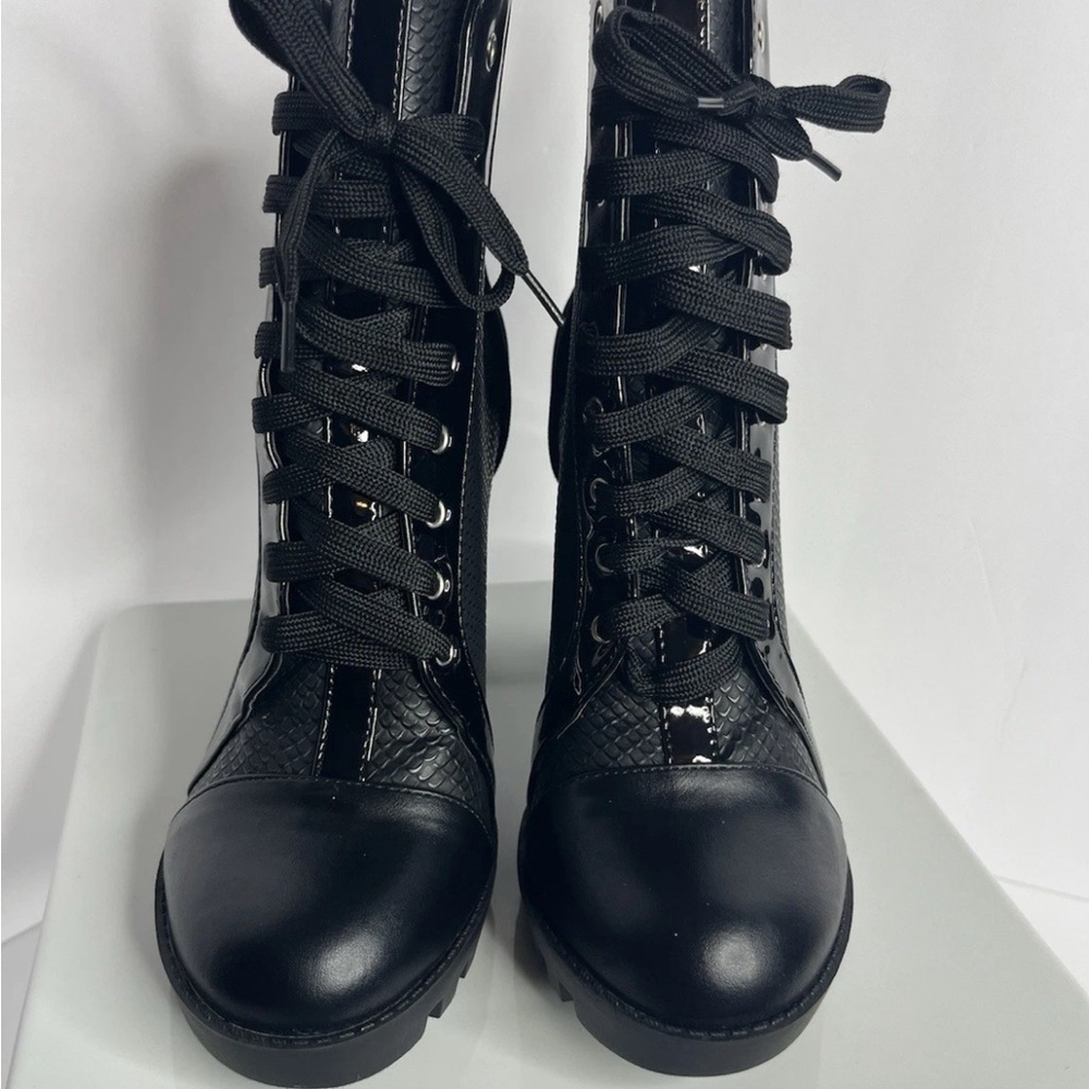 Black Lace-Up High-Top Boots with Combat Style